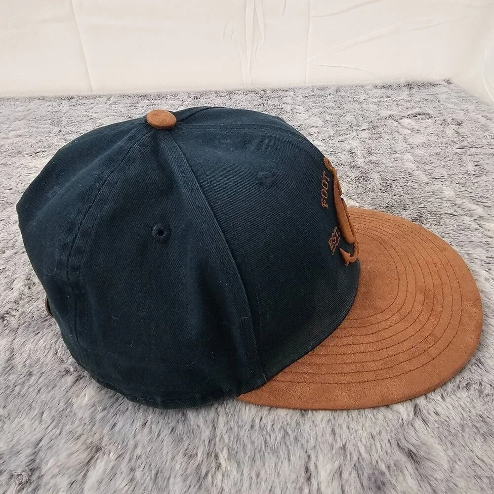 Core Footwear Anchor Snapback Hat Navy Brown Suede Brim Adjustable Cap - Picture 8 of 10